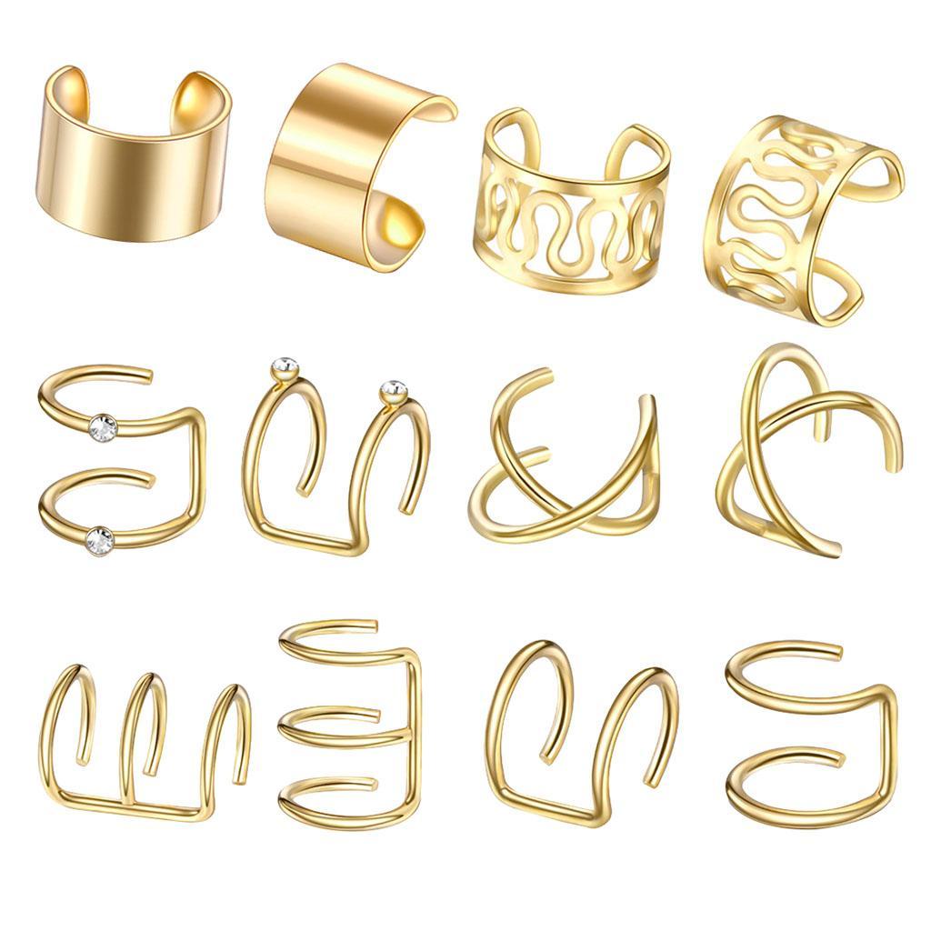2-3pack Stainless Steel Ear Cuff Helix Ear Clip On Wrap Earrings Unisex Golden