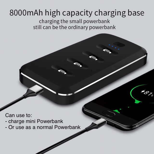 Bộ sạc nhanh Power Bank 8000mAh Mini Station 4 Magnetic Mini Power Bank 1200mAh (Black)