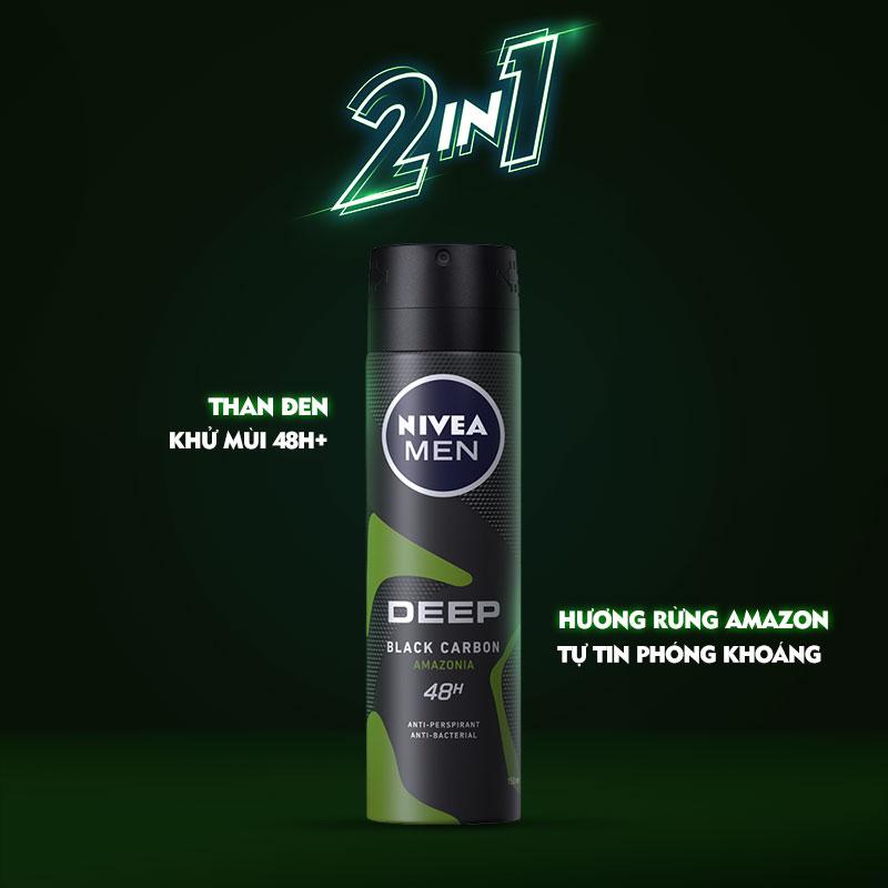 Xịt Ngăn Mùi Nivea Than Đen Hương Rừng Amazon - 85371 (150ml)