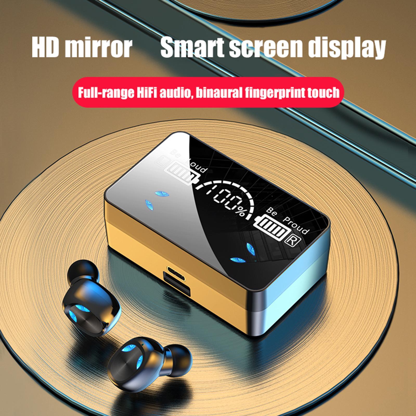 Wireless Bluetooth Earphones Touch Control LED Display for Work black