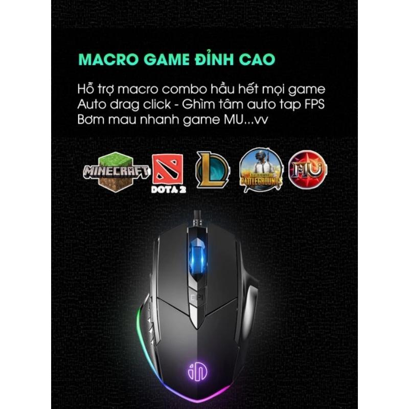 Chuột máy tính gaming TEKKIN INPHIC W1 PRO 7200 DPI bản có dây tắt âm silent Led - hàng nhập khẩu
