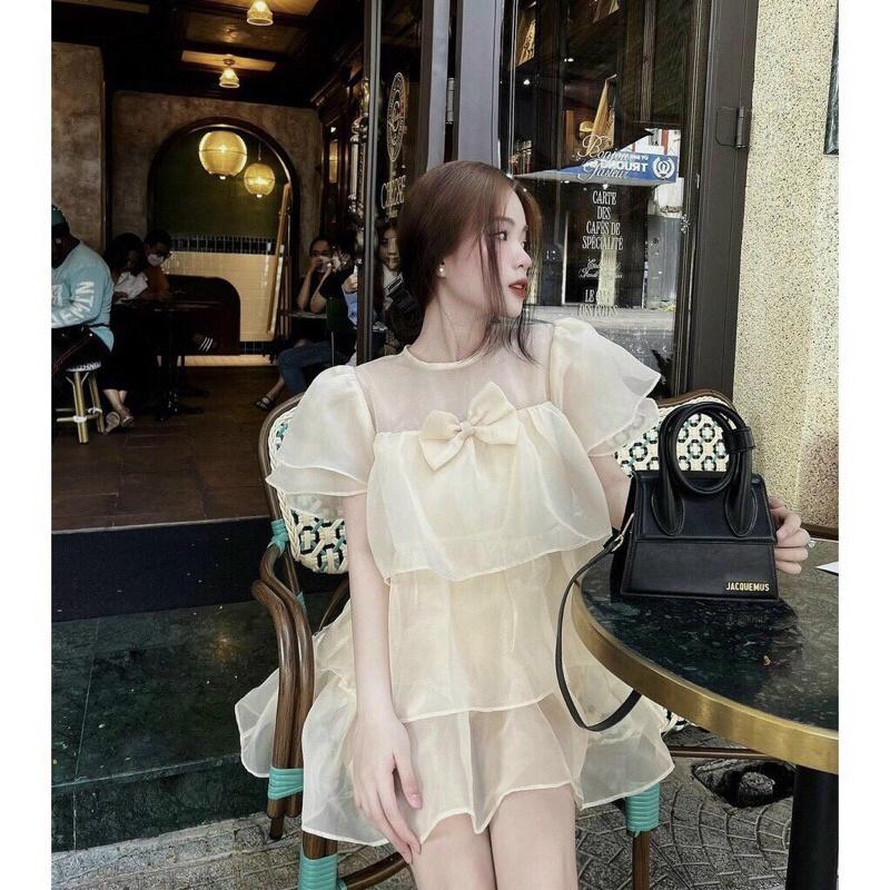 VÁY BABYDOLL 3 TẦNG TAY PHỒNG NƠ NGỰC 2 MÀU CỰC DỄ THƯƠNG XINH XẮN