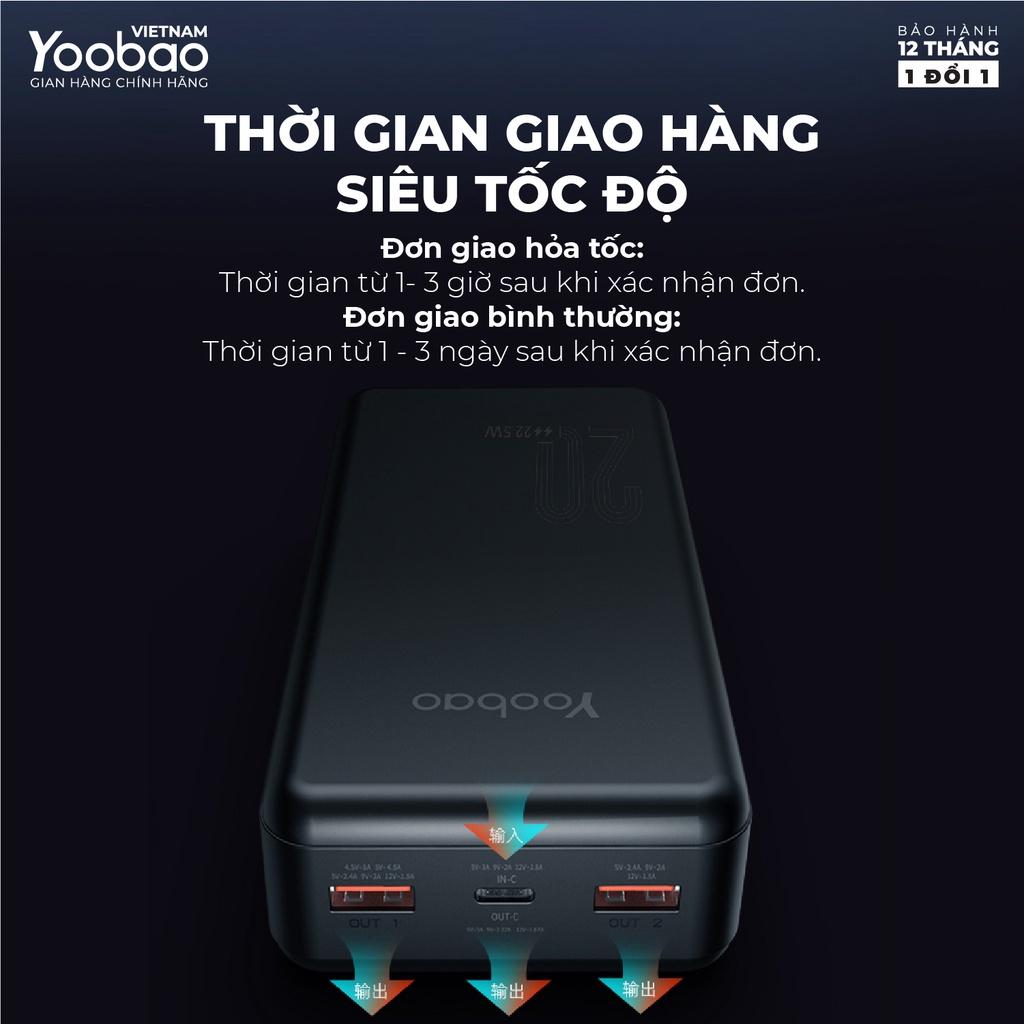 Pin sạc dự phòng 20000mAh D20Q Yoobao PD 20 Sạc nhanh công suất 22,5W- Dùng cho Iphone 11,12, Huawei - Hàng chính hãng