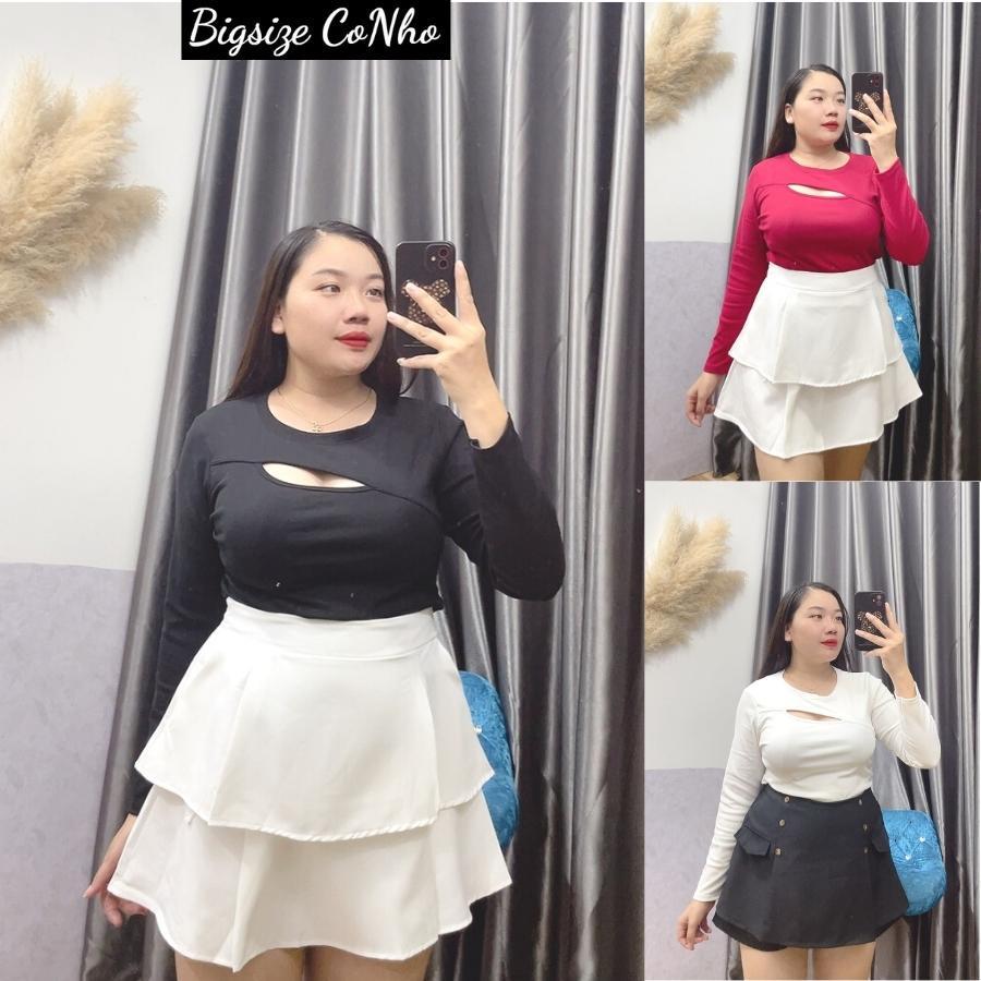 BIGSIZE 60-95KG Áo thun kiểu tay dài bigsize nữ xẻ ngực, Áo phông oversize sang chảnh TD3 - Màu Đỏ