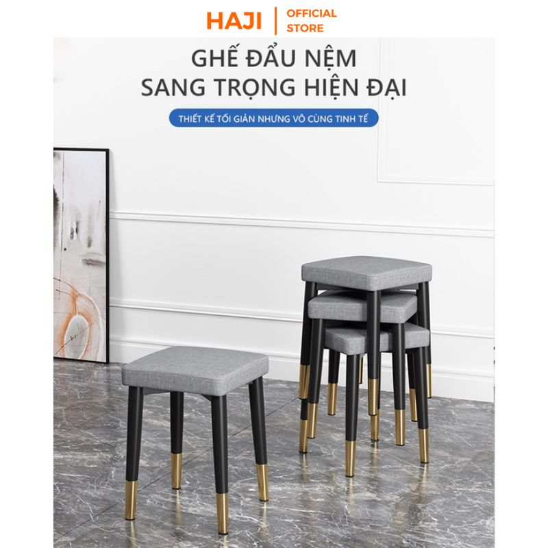 Ghế bàn trang điểm cao cấp mặt đệm êm ái chân gỗ sồi chắc chắn phối viền vàng sang trọng HAJI F66