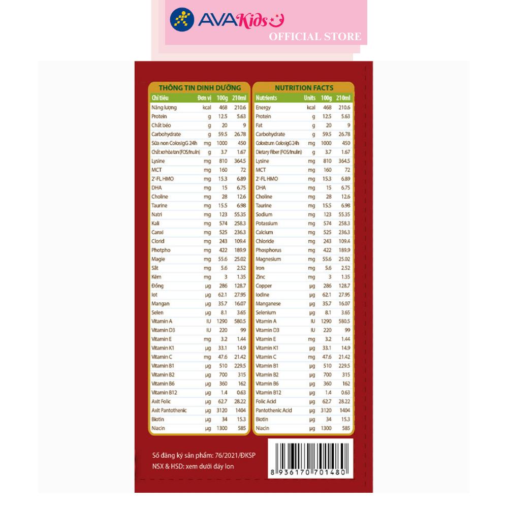 Sữa bột Colos Gain 1+ (sữa non) hương vani 800g (1 - 10 tuổi) - Hàng chính hãng