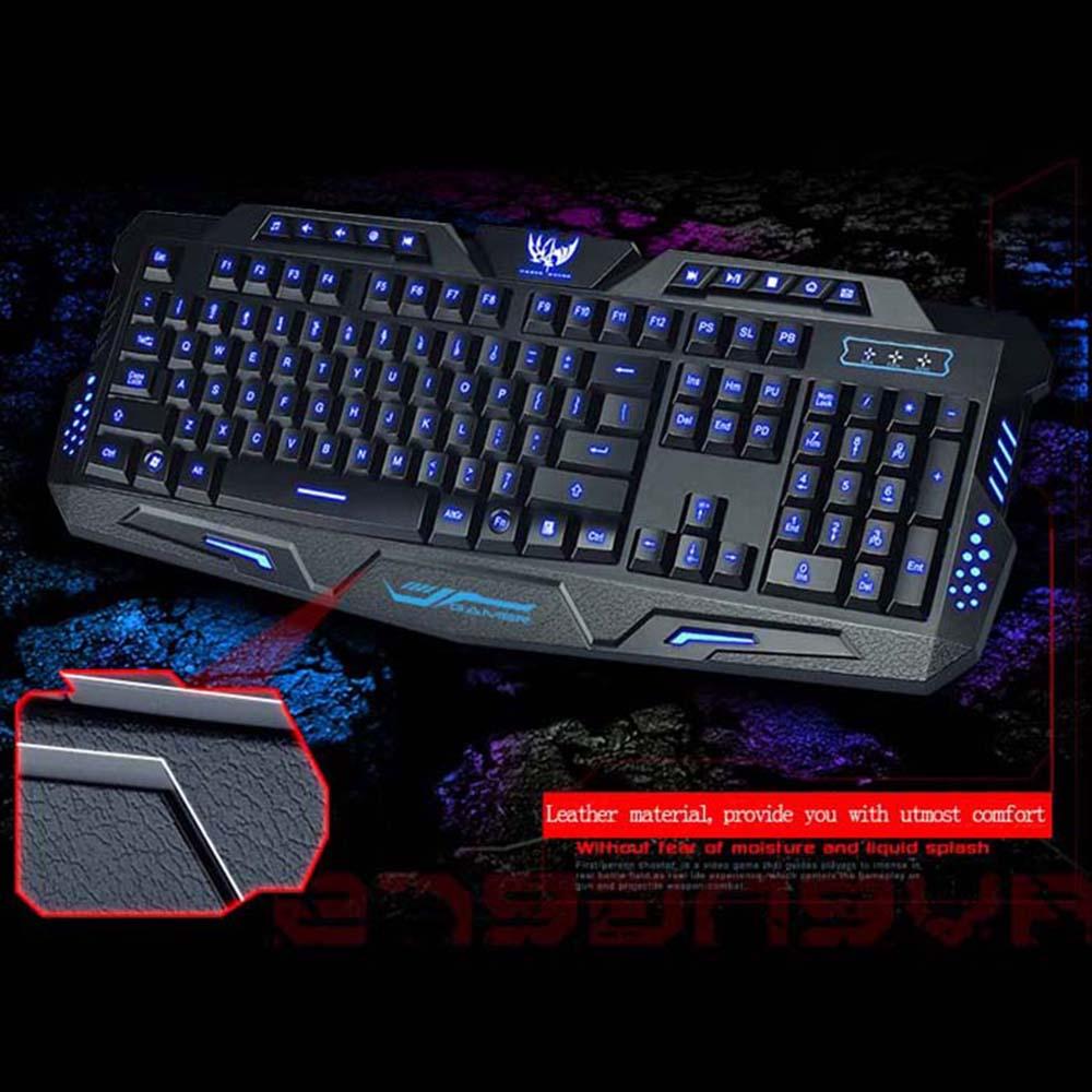 HSXJ V600 English 3 Backlight Wired Gaming Keyboard and Mouse Combo Optical Mice Adjustable DPI 114 Keys