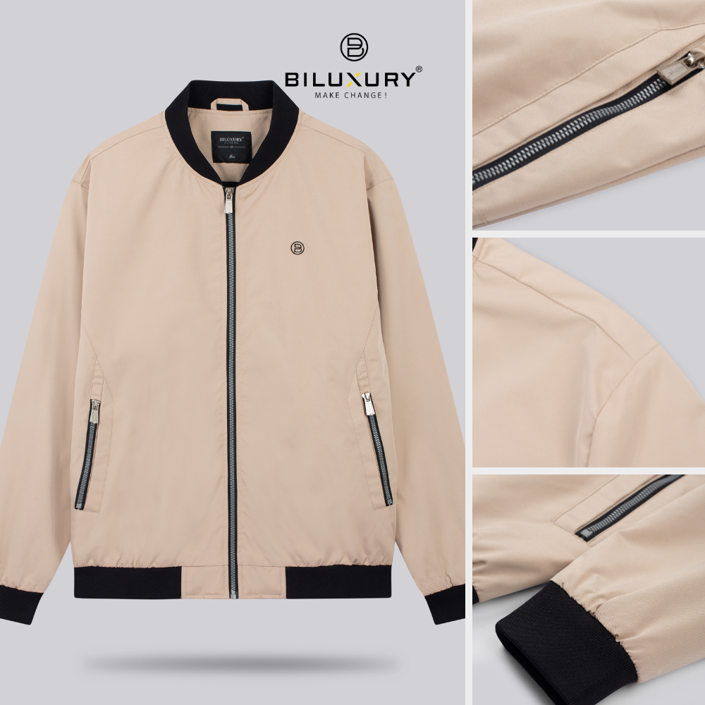 Áo khoác nam bomber Biluxury 6AG2T004BEI chất vải cao cấp chống nước kháng khuẩn phom slim fit trẻ trung khỏe khoắn