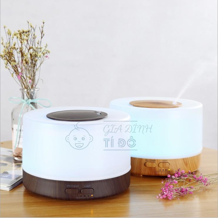 Máy Xông Tinh Dầu, Phun Sương Nano Vân Gỗ 500ml Đèn Led 7 Màu