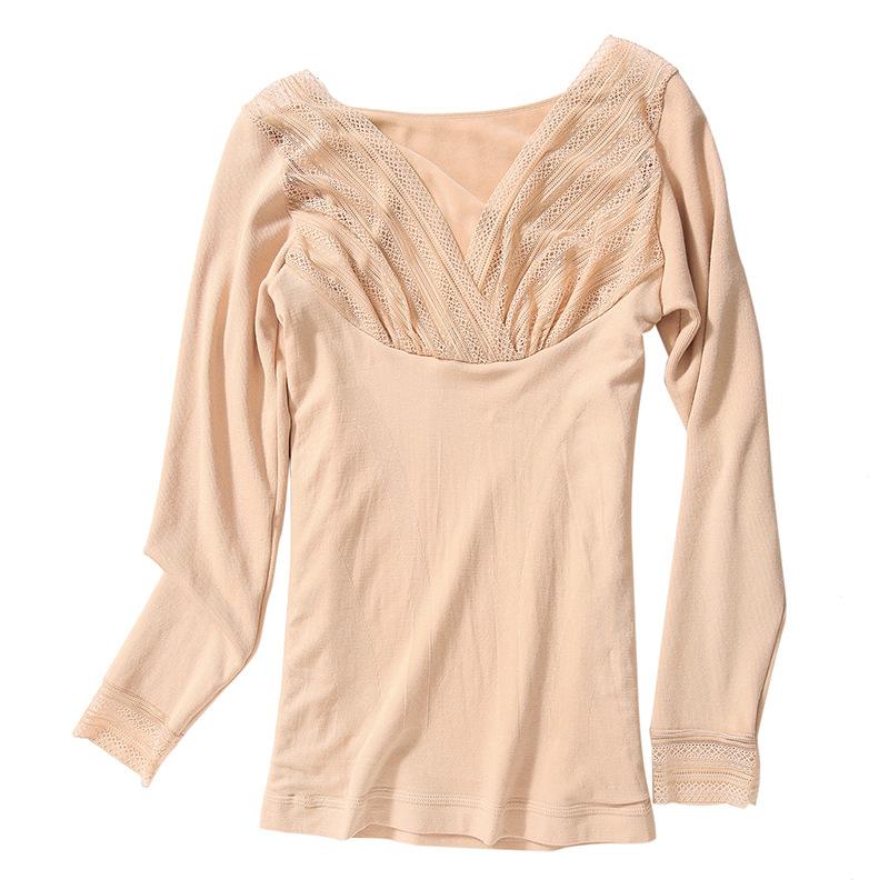 Dày Dặn Ấm Nữ Nhiệt Áo Cổ Chữ V Gợi Cảm Mùa Đông Nhung Quần Lót Nữ Undershirts Thứ Hai Da Tay Dài Nhiệt Quần Áo