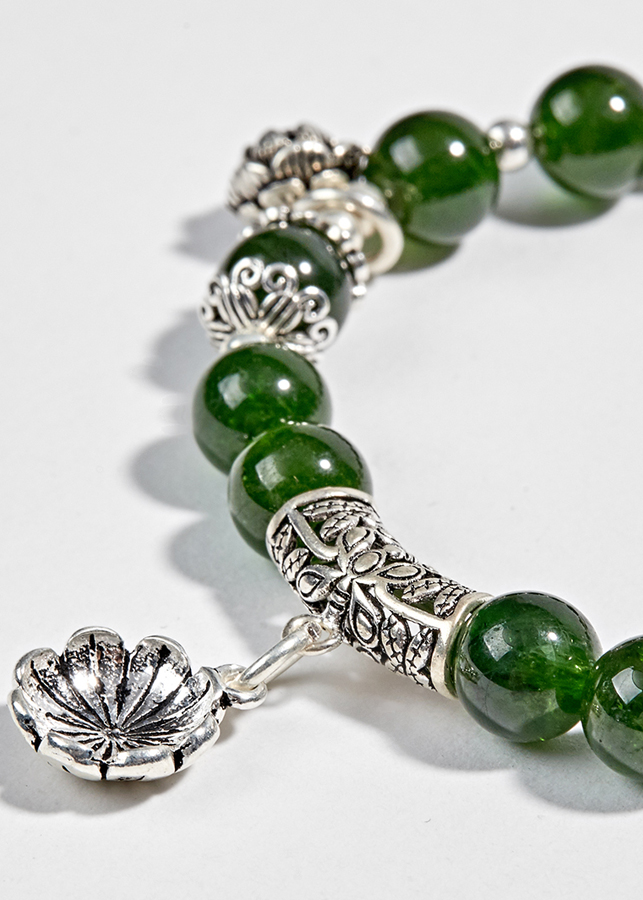Vòng Diopside Aaa Phối Charm Bạc Ngọc Quý Gemstones