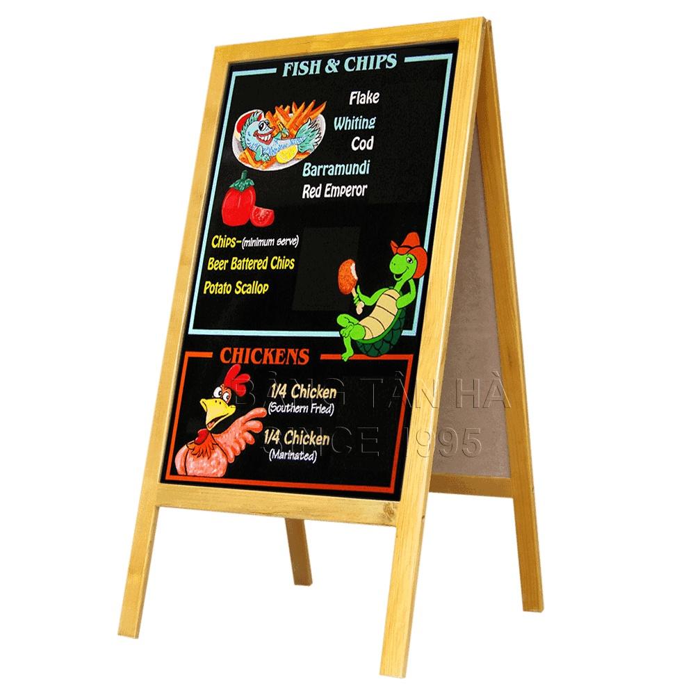 Bảng menu nhà hàng, quán cafe chân gỗ gấp 70*120 cm