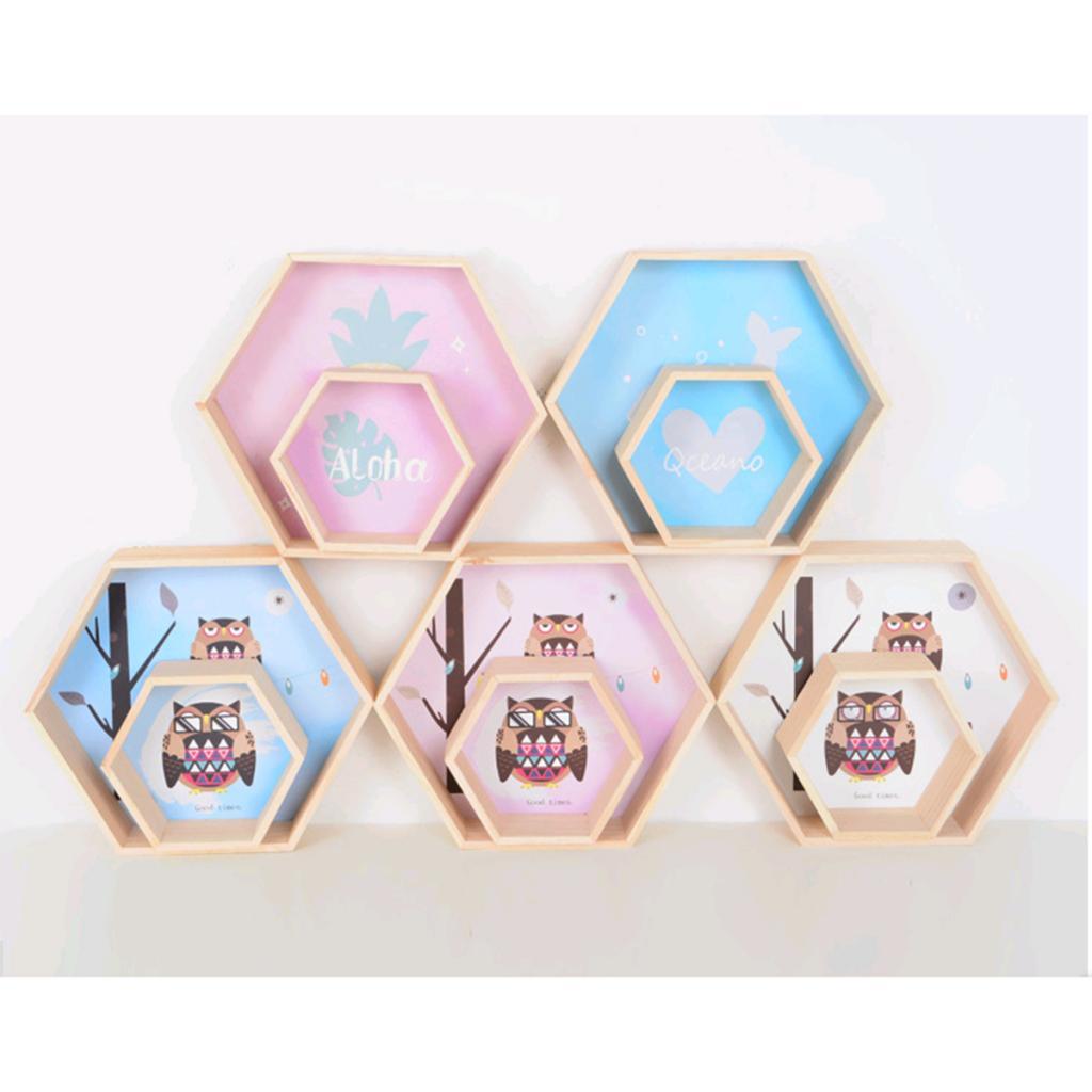 Hexagon Wall Shelf Decorative Bookshelf For Kids Room Blue