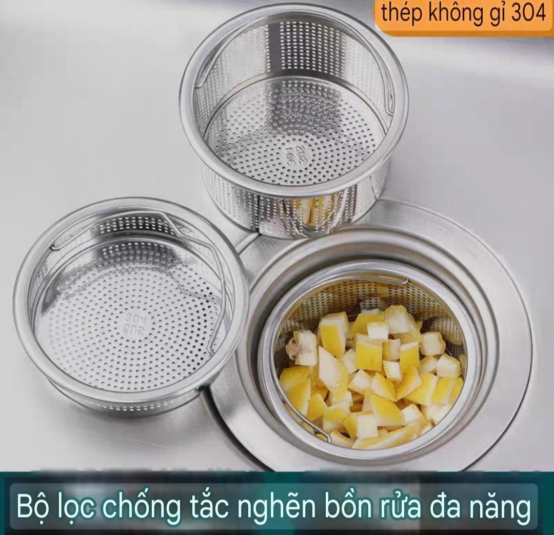 Dụng cụ lọc rác bằng inox 304 tránh tắc nghẽn bồn rửa bát bền đẹp có quai xách