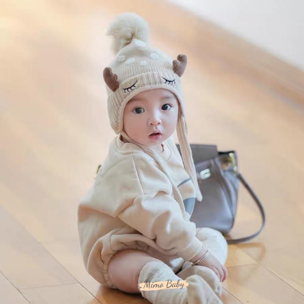 Mũ nón len mùa đông hình chú hươu chóp bông dễ thương cho bé ML200 Mimo Baby