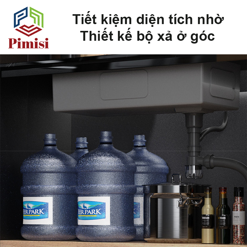 Chậu Rửa Bát Inox 1 Hố To Pimisi PB-7846 Luxury Làm Từ Thép Không Gỉ Inox Cao Cấp Kiểu Ngăn Lớn 1 Hộc, Kèm 1 Khay Bồn Rửa Chén Nhỏ Đơn Phụ Gác Chậu -  Tháo Rời Với Đầy Đủ Phụ Kiện Xi Phông, Gắn Được Cả Bán Âm - Dương Bàn Đá Bếp | Hàng Chính Hãng