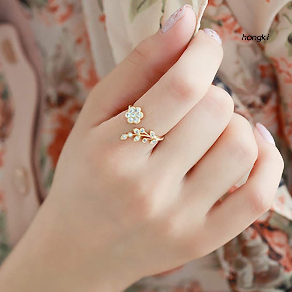 Nhan đeo tay xoắn lá hoa dễ thương phụ kiện nữ