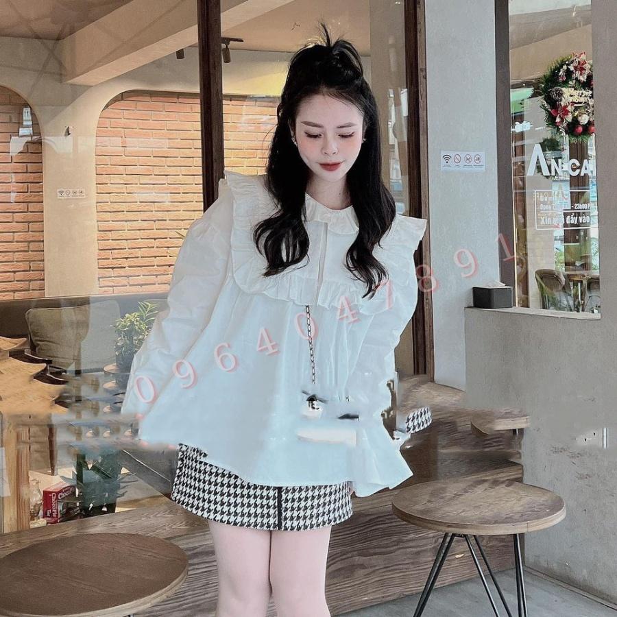 Áo Sơ Mi Nữ Tay Dài Cổ Bèo M055 form Rộng Chất Voan Dày Cho nữ dưới 55kg Xinh Xắn