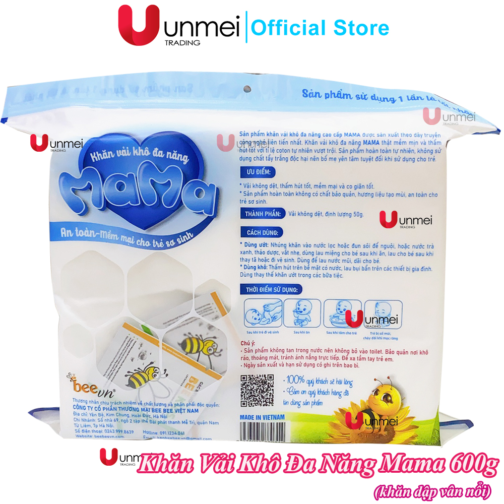 (Túi Tiết Kiệm) Khăn Khô, Khăn Vải Khô Đa Năng Mama 600g (Kích Thước 15x18cm) - Thương Hiệu BeeVN Mama