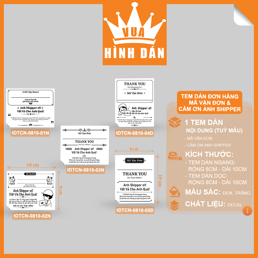 Set 50/100 phiếu ghi mã vận đơn kèm lời nhắn gửi shipper thiết kế trắng đen đơn giản - tem sticker phiếu ship hàng, phiếu giao hàng, anh shipper ơi