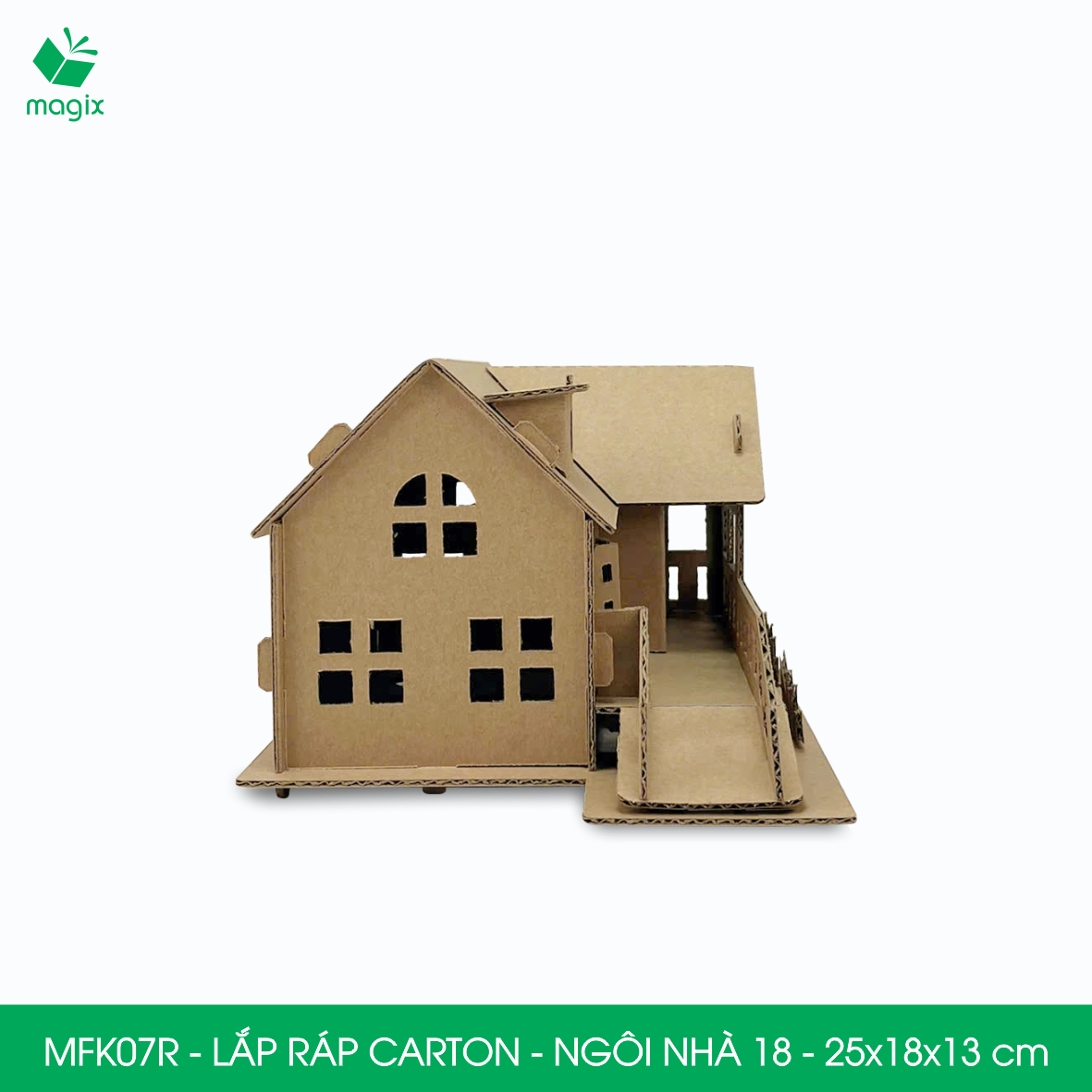 MFK07R - 25x18x13 cm - Mô hình ngôi nhà lắp ráp từ bìa carton cao cấp, nhà giấy carton mini sáng tạo