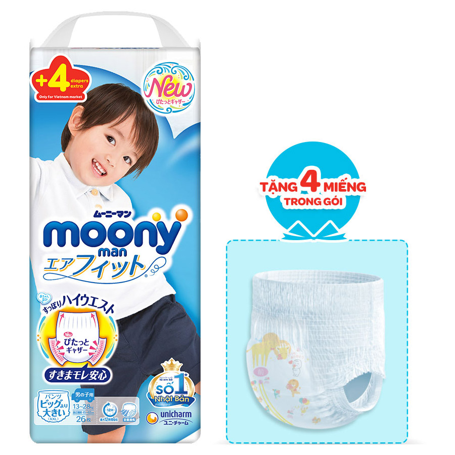 Tã Quần Cao Cấp Moony Nhật Bản Bé Trai XXL26 (26 Miếng) - Tặng 4 Miếng Trong Gói