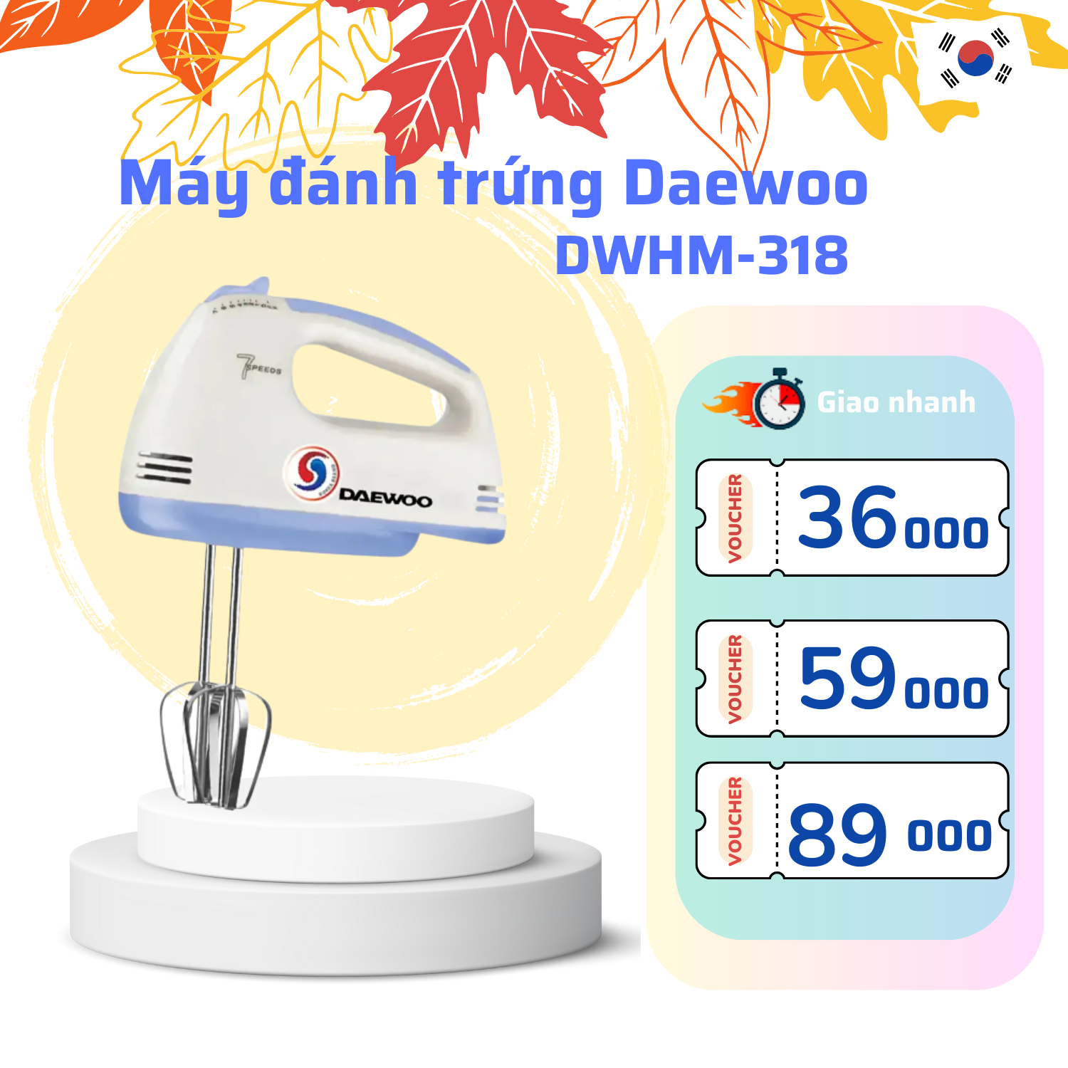 Máy đánh trứng Daewoo DWHM-318 Hàng chính hãng