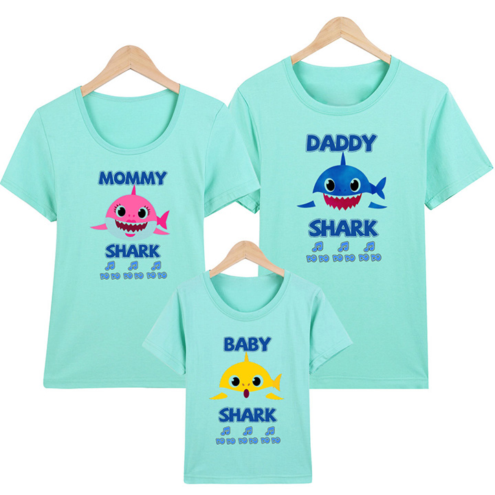 Áo thun gia đình Baby Shark ATGD71-Xanh Ngọc