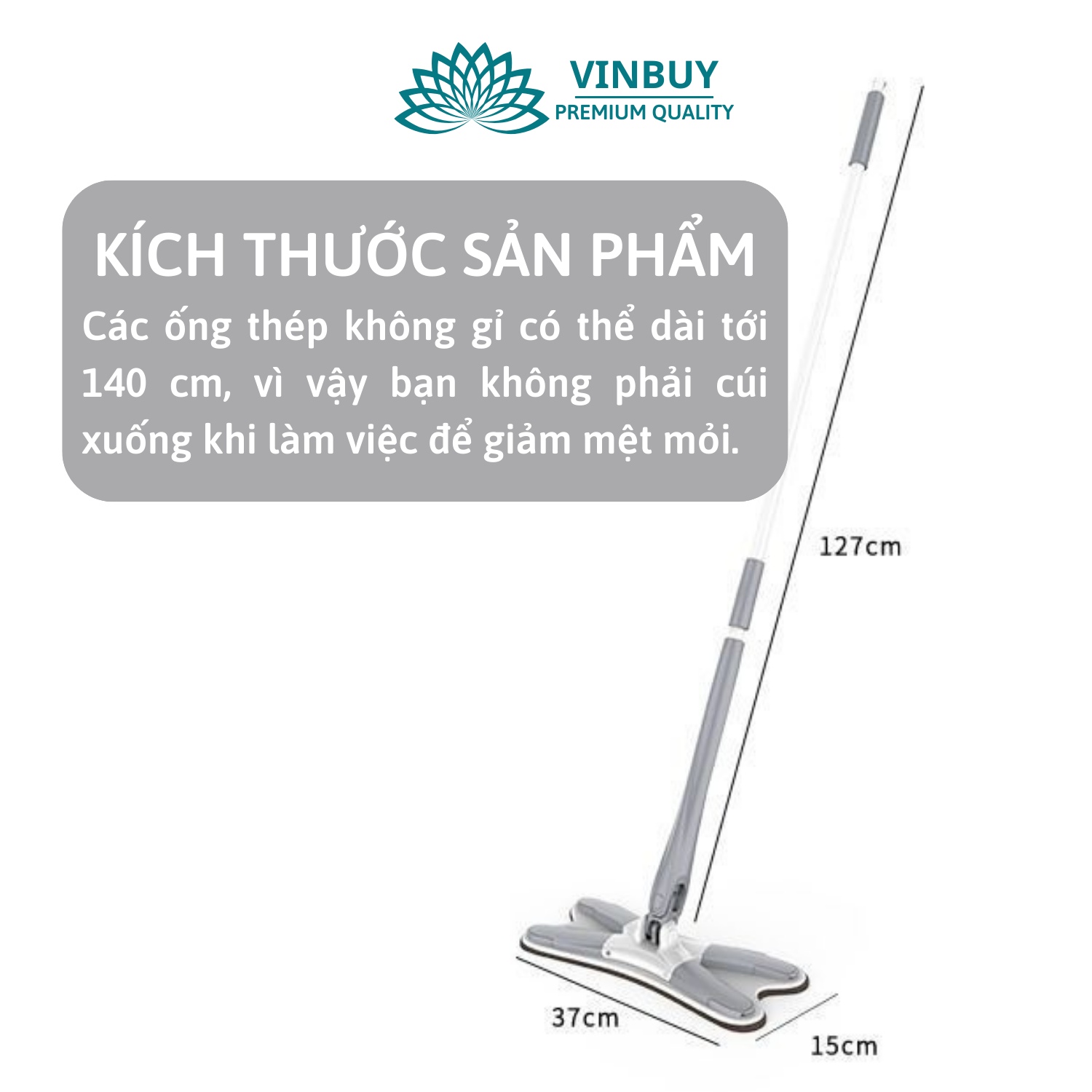 Cây lau nhà tự vắt chữ X thông minh đầu xoay 360*, có bông lau sợi Microfiber mềm mịn thấm hút VinBuy – Hàng chính hãng 