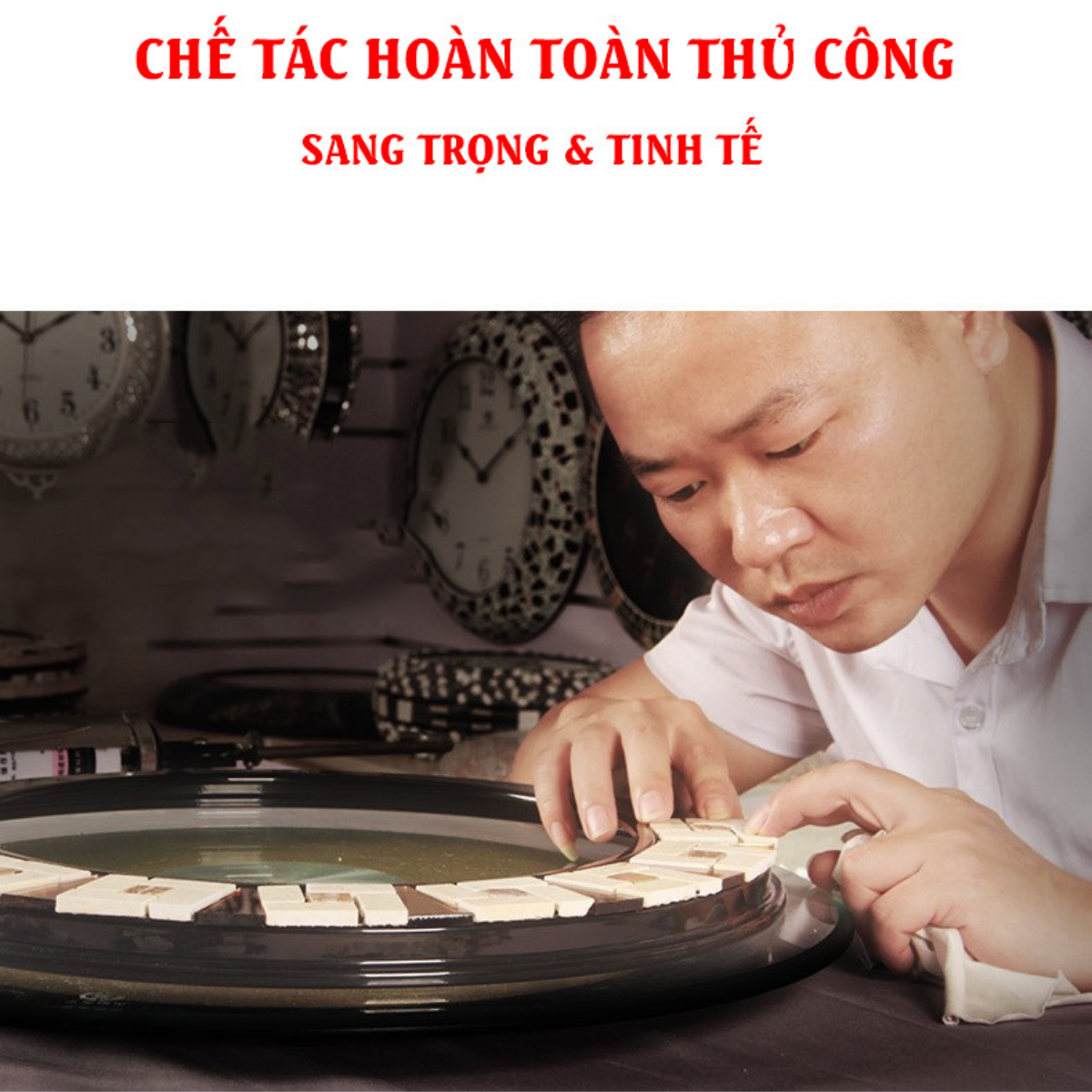 Đồng hồ treo tường Cao Cấp, phong cách Bắc Âu, chất liệu đá tự nhiên, Máy Lisheng Nhật Bản, đường kính 41cm, động cơ tĩnh âm