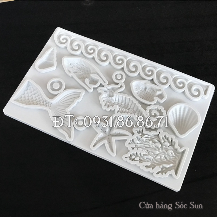 Khuôn silicon sao biển, sò, ốc, cá, san hô, cá ngựa - Mã số 1591