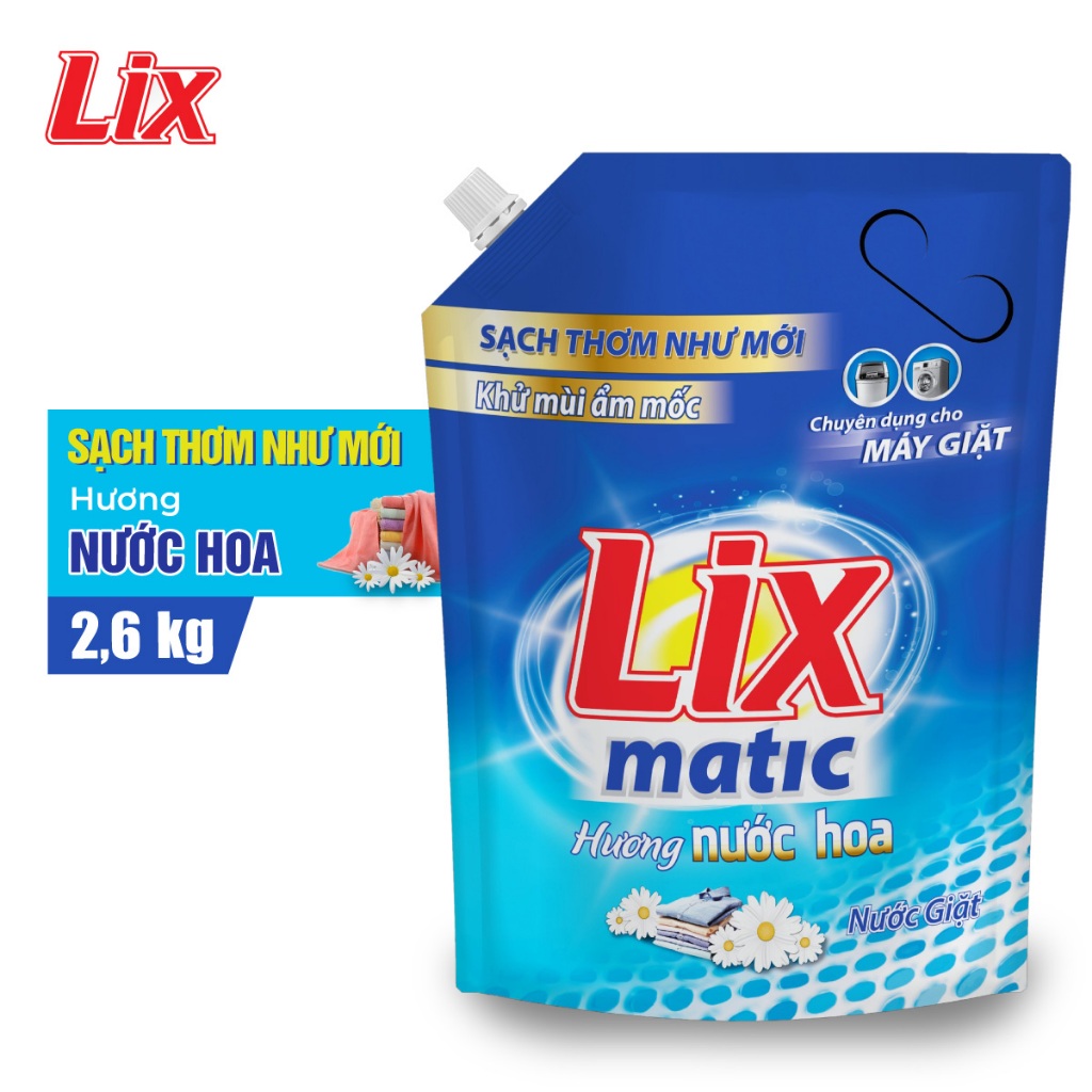 Túi nước giặt Lix matic hương nước hoa 2.6kg NGM27 - Dùng cho máy giặt cửa trước