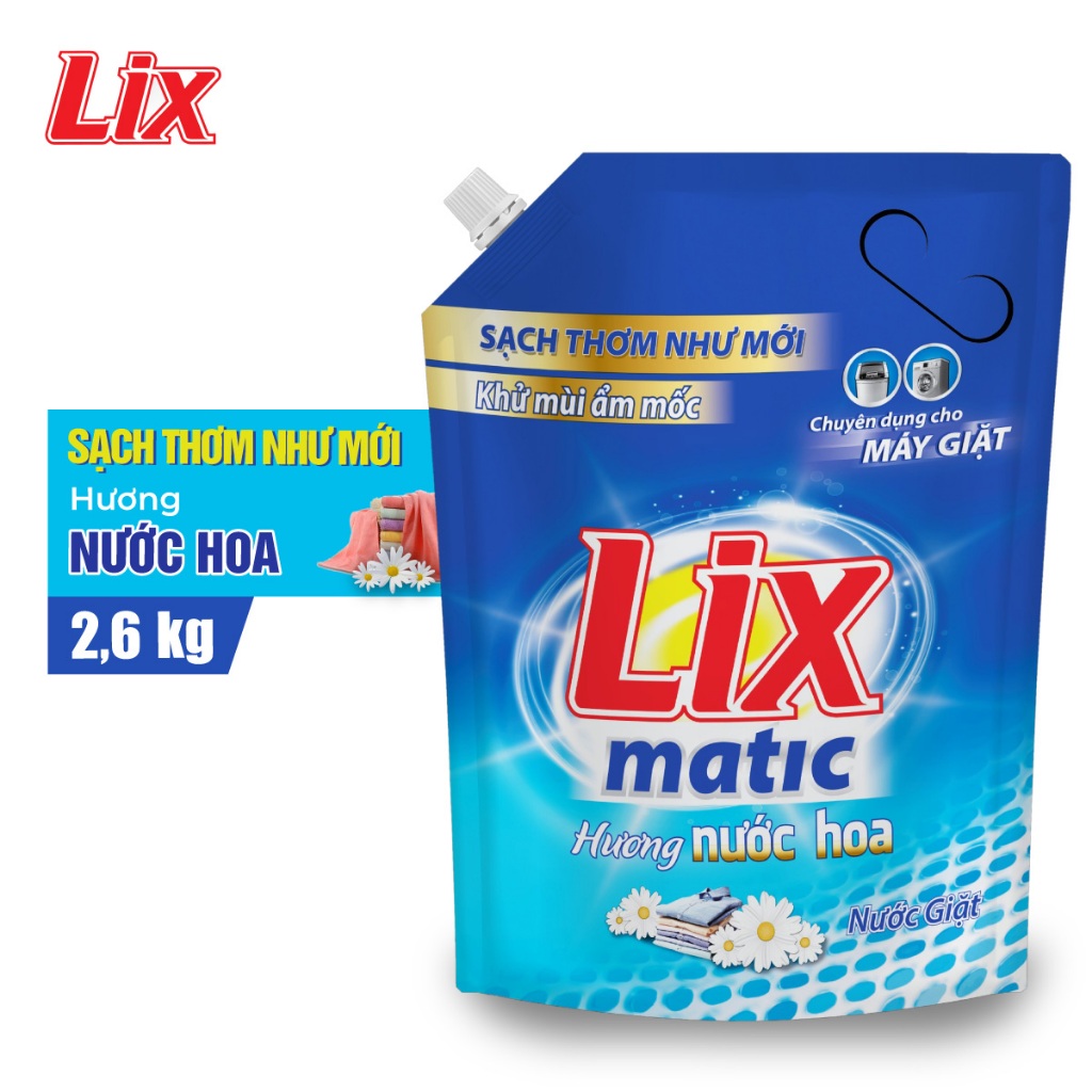 COMBO 2 túi nước giặt Lix matic hương nước hoa (2 túi x 2.6kg) NGM27 - Dùng cho máy giặt cửa trước