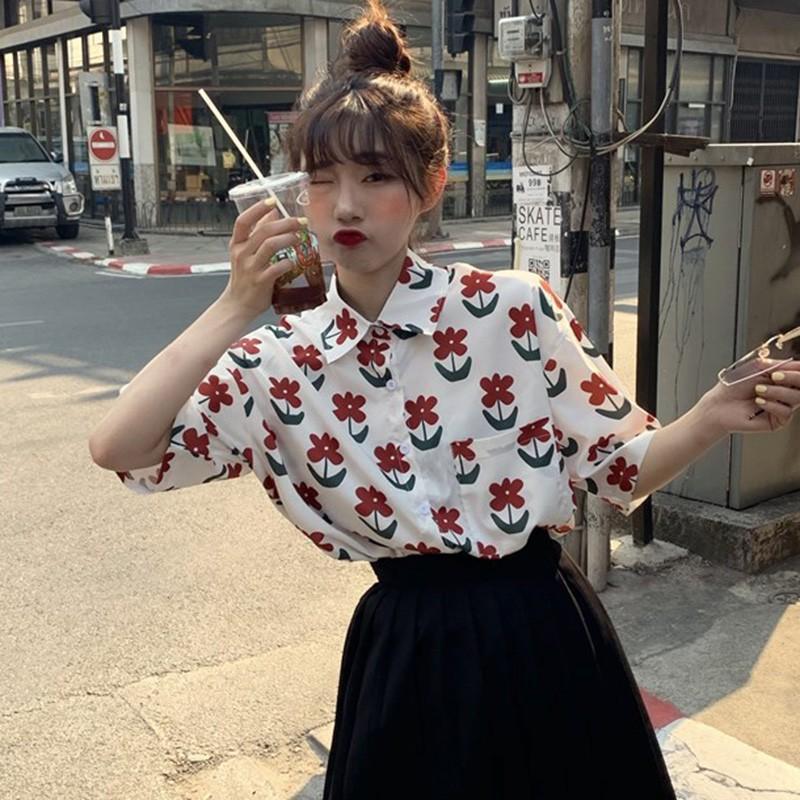 Áo nữ ngắn tay in hoa phong cách vintage