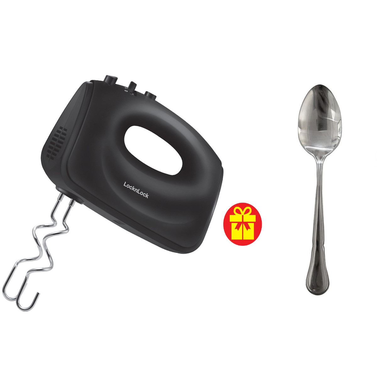 Máy đánh trứng Lock&amp;Lock Hand Mixer EJM501DGRY 250-300W - Hàng chính hãng - Tặng Muỗng Inox