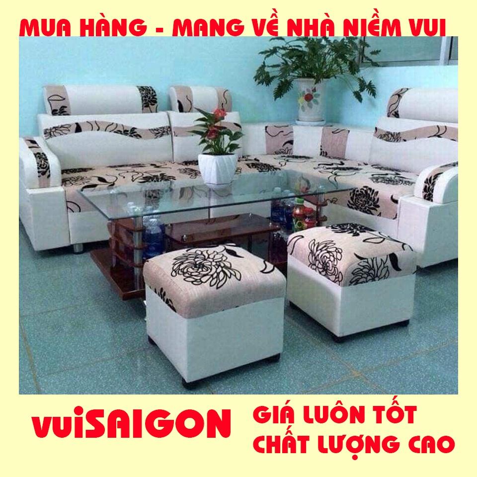Ghế Sofa nệm mút bền đẹp 2.1m x 1.6 m tặng kèm 1 bàn kính và 2 ghế đôn, mẫu hiện đại phù hợp mọi gia đình