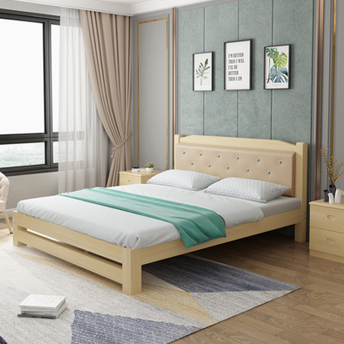 Giường Gỗ Thông Hiện đại 120cm Tựa lưng đệm Da cao cấp - Giường Gỗ Thông Cao cấp trang trí sang trọng GUT013 Giao màu ngẫu nhiên