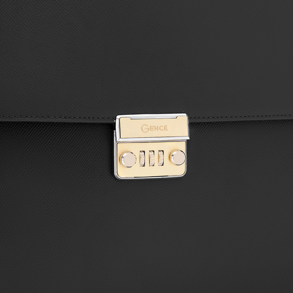 Cặp Da Doanh Nhân Túi Xách Nam Dáng Hộp GENCE CTS25 Da Bò Khóa Số Cao Cấp Màu Đen