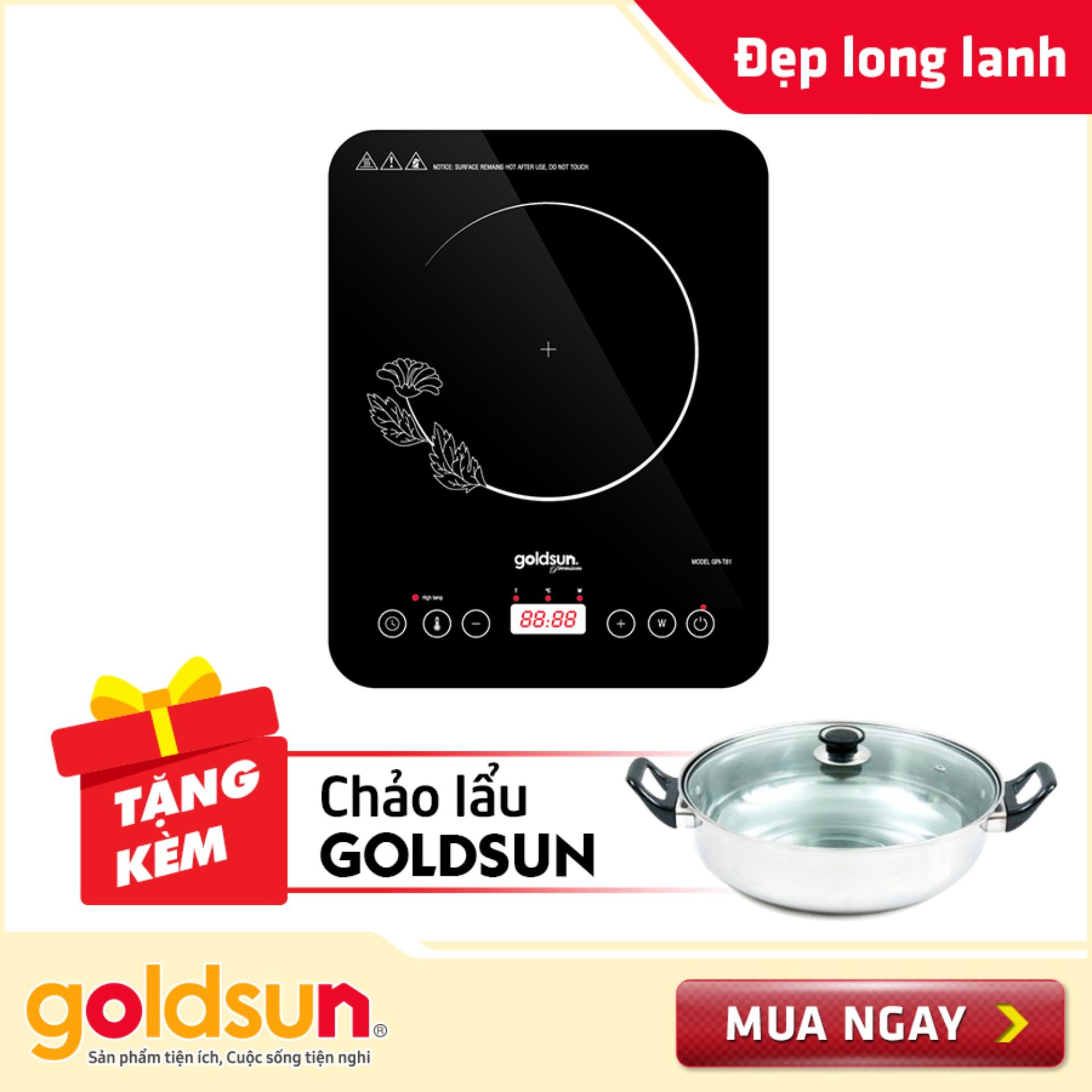 Bếp Điện Từ Đơn Cảm Ứng Goldsun Premium GPI-T82 - Tặng Nồi Lẩu - Chính Hãng