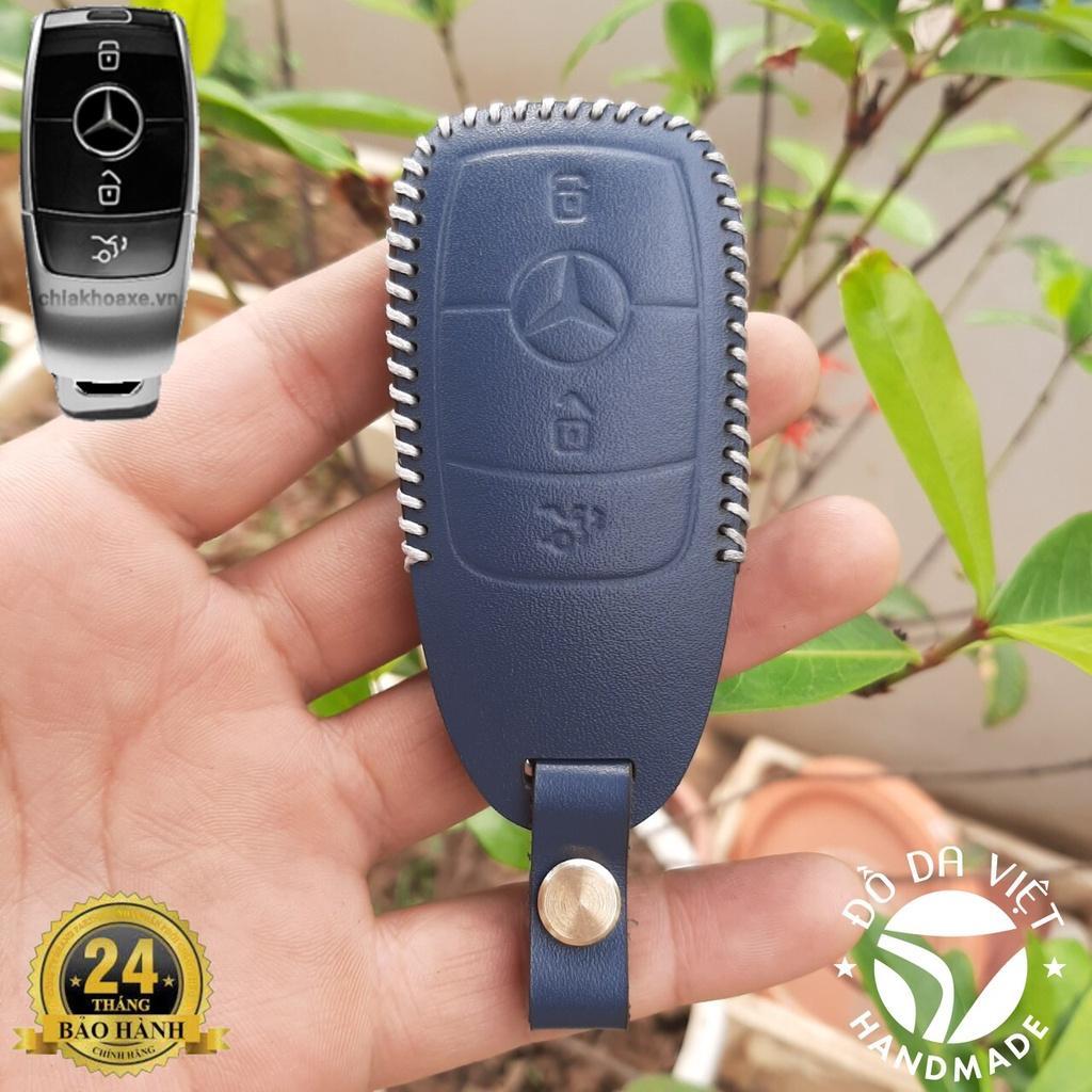 Bao da chìa khoá Mercedes handmade da thật, bao da chìa khoá Mec có khắc tên và sđt