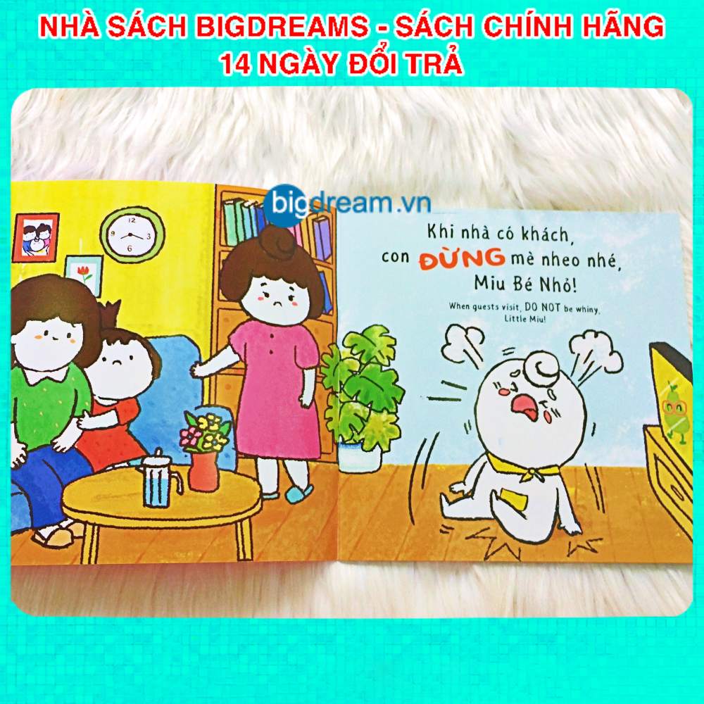 BẢN MỚI SONG NGỮ Miu Bé Nhỏ Đừng Mè Nheo Khi Nhà Có Khách Nhé P2 Ehon Kĩ Năng Sống Cho Bé 1-6 Tuổi Miu miu tự lập hiểu chuyện