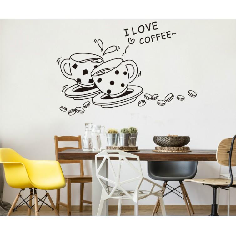 Decal trang trí tường 2 ly I Love Coffee
