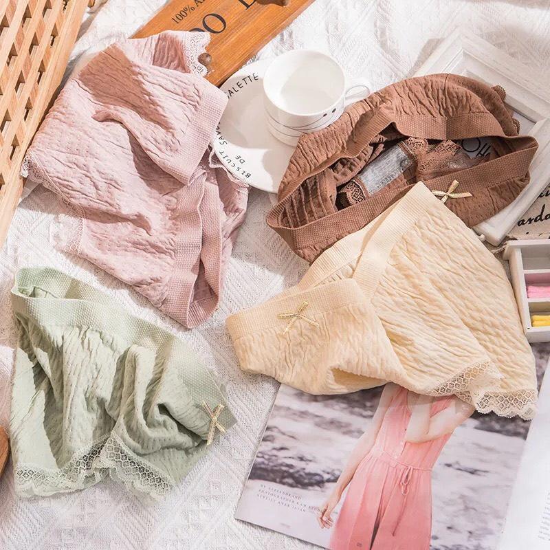Quần Lót Nữ ️️ Quần Chip Nữ Cotton Gân Tăm Nhăn Kháng Khuẩn Cao Cấp Viền Ren Thông Hơi