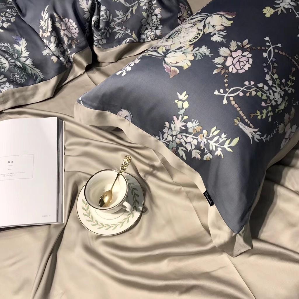 Bộ chăn ga gối cao cấp Tencel hoa 60s mềm mịn, mát lạnh