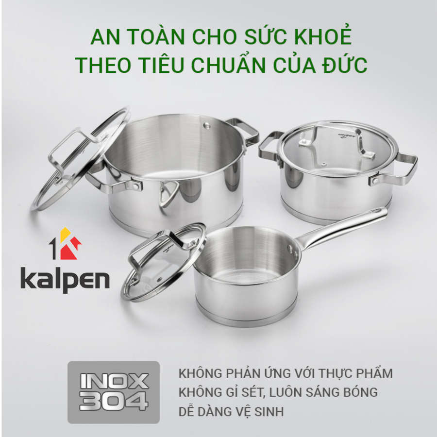 Bộ 3 nồi Inox 304 cao cấp 5 đáy Kalpen Gliter KP-3568 xuất Đức