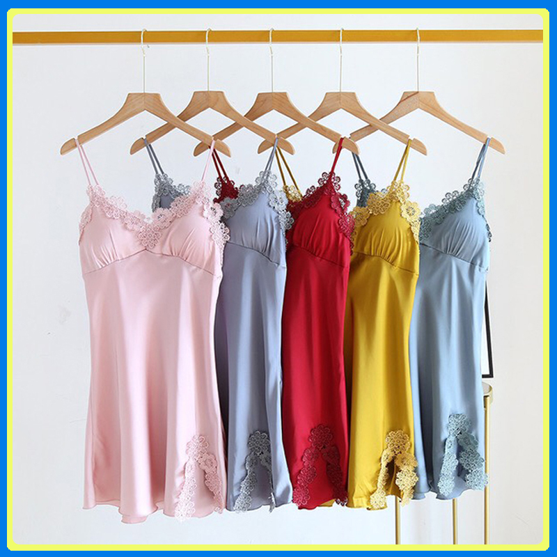 Váy ngủ hai dây lụa satin cao cấp Q124 - Đầm ngủ sexy - Váy hai dây gợi cảm - Đồ ngủ nữ