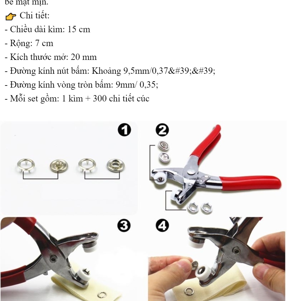 BỘ KÌM BẤM KHUY ÁO QUẦN KÈM 100 CÚC BẤM TIỆN LỢI