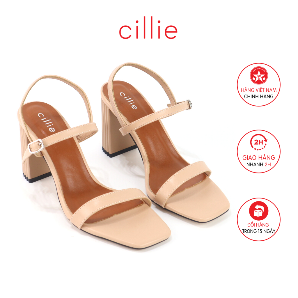 Giày sandal cao gót nữ công sở quai ngang gót trụ cao 7cm mang đi làm đi tiệc dạo phố Cillie 1111