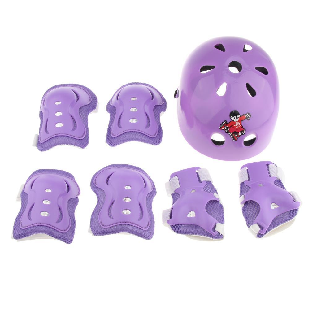 7 Pcs Kid Child Roller Skating Bicycle Helmet Knee Wrist Guard Elbow Pad