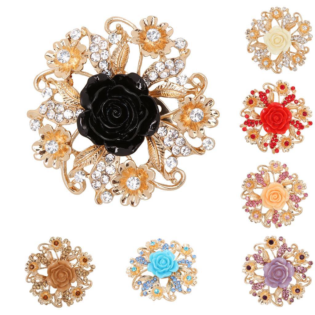 Diamante Rhinestone Flower Brooch for Wedding Party Collar Clip Scarf Buckle